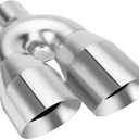 LCGP Dual Exhaust Tip 2.5 inch Inlet 4 inch Outlet 12" Length Universal Polished 304 Stainless Exhaust Tip Tailpipe for Car Truck Double Wall Weld-on Angle Cut (Left)