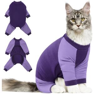 DENTRUN Cat Recovery Suit - Hair Sticky Onesie, Kitten Surgical Cone Alternative Shirts for Female Male Recovery After Surgery, Hair Spreading Prevent Clothes Pajama Apparel for Cats Only (Small, Purple)