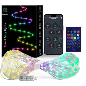 Smart Fairy String Lights, 33Ft Usb DIY Twinkle Lights w/Remote & App Controlled, music sync,12 Modes, Multicolor & Warm White for Bedroom, Christmas, Parties,Wedding,Centerpiece, Decoration (32.8FT- 100LED)