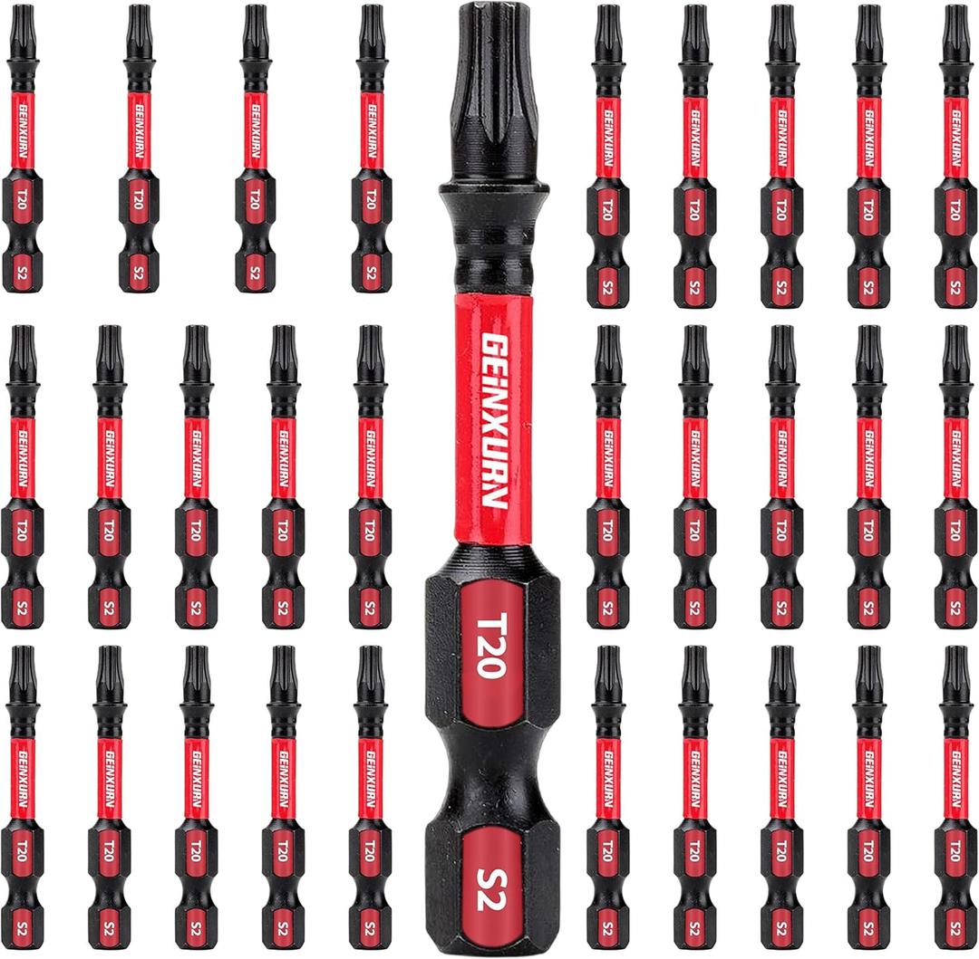 30 Pieces T20 2 In. Impact Tough Magnetic #20 Torx Head Power Bits, S2 Alloy Steel T20 Screwdriver Bits Set