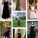 Women's Spaghetti Strap V Neck Dress Tiered Pleated Casual Beach Sundress (M)