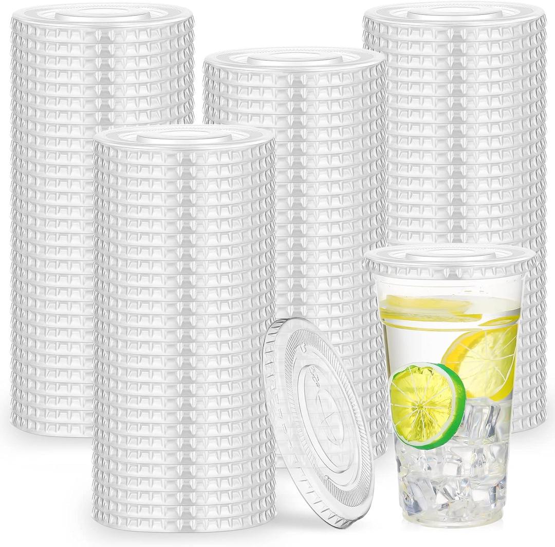 Hortsun 500 Count 98mm Clear PET Plastic Flat Lids with Straw Slot Fits 16, 20, 24 oz Cups Disposable Plastic Transparent Cup Lids for Iced Coffee Milkshake Ice Cream Office Home Travel Supplies (3.9 inch)