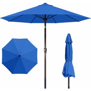 PatioKingdom Auto-Tilt 9FT Patio Umbrella Outdoor with 8 Sturdy Fiberglass Ribs,Market Table Umbrella for Pool,Backyard,Deck and Garden,Royal Blue