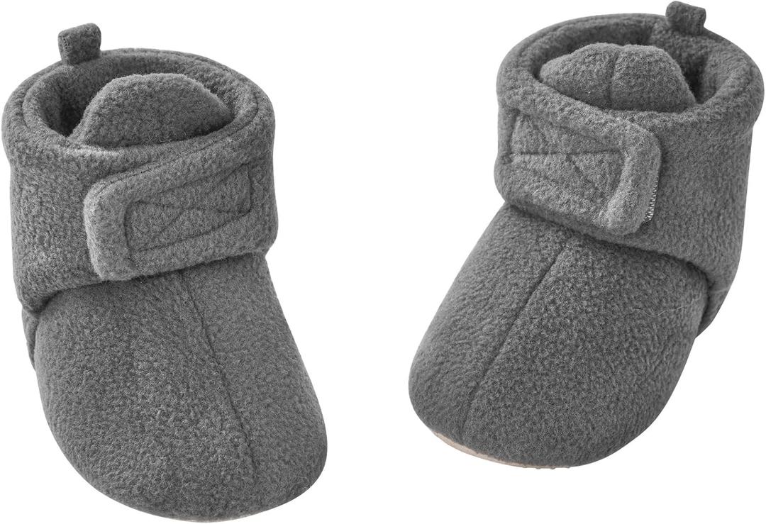 pureborn Unisex Baby Boy Girl Fleece Cozy Booties Warm Infant Shoes (0-3 Months Infant, Dark Grey)