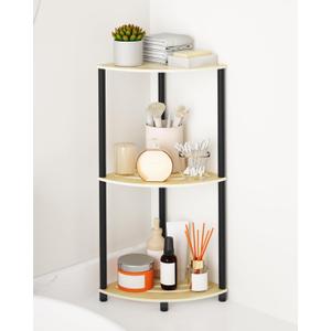 Bathroom Countertop Organizer, 3-Tier Corner Vanity Organizer, Stainless Steel & PVC Panel, Waterproof & Adjustable Floor Standing Storage Shelf, Makeup Counter Tray for Bathroom, Kitchen (Black)