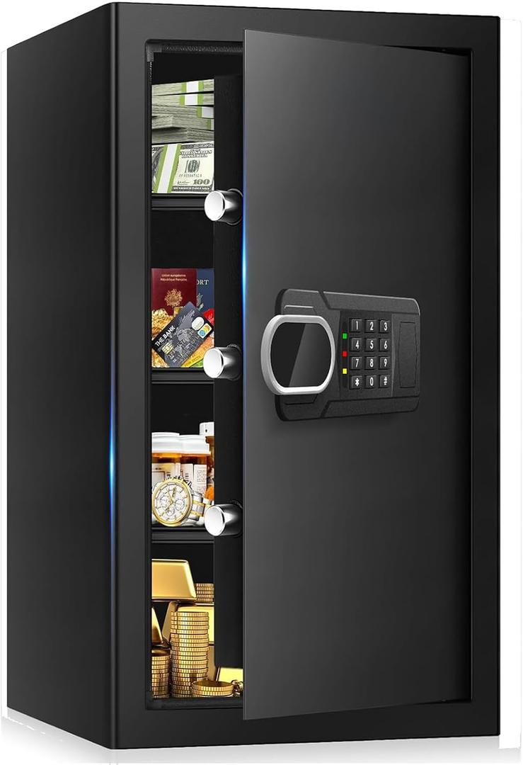 6.1 Cuft Heavy Duty Fire Security Home Safe Box, Large Floor Safe with Digital Keypad & Key Lock, Fire Proof Safes for Home with Three Removable Shelf, Anti-theft Fire Safes for Money, Cash, Documents