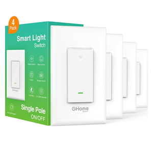 GHome Smart Smart Switch, 2.4Ghz Wi-Fi Light Switch Compatible with Alexa, Google Home, Neutral Wire Required, Single-Pole,UL Certified,Voice Control and Timer,No Hub Required,4pack, White (SW5-4)