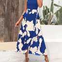 BTFBM Summer Dresses for Women 2026 Casual Spring Floral Sleeveless Ruffle Boho Cocktail Wedding Guest Party Midi Dress (Blue, L)
