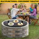 G GOOD GAIN Firepit Lid Round 34inch - Rust Resistant Fire Pit Lid Cover with Wooden Handle & Gloves, Fire Pit Snuffer Lid for Courtyards, Patio, Winter Cold Protection. Fits Fire Pits Up to 32