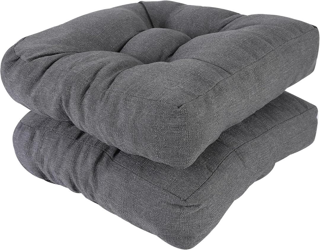 RACE LEAF 19" x 19" Patio Chair Cushions Gray - Outdoor/Indoor Tufted Memory Foam Chair Pads Set of 2, Water-Resistant Olefin Chair Seat Cushion Non-Slip Backing