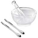 Glass Mortar and Pestle Set, Guacamole Bowl with 2 Pcs Stainless Steel Powder Spoon, Mixer and Grinder for Herb Spice Science Lab, Max. 4 oz 120 ml