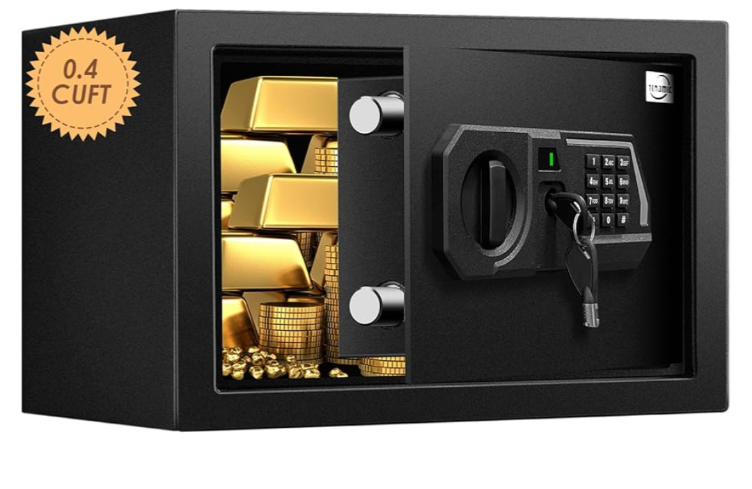 Tenamic Fireproof Safe Box 0.4 Cuft Electronic Digital Security Box, Keypad Small Lock Box Cabinet Safes with Internal Light, Solid Alloy Steel Office Hotel Home Mini Safe with 2 Passwords, Black
