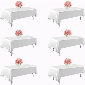 Blissource White Table Cloth Rectangle Tablecloth 60x102 Inch 6 Pack,Polyester Table Cloth for 6 Foot Rectangle Tables,Wrinkle Resistant Washable Table Cover for Parties,Wedding,Dining and Camping