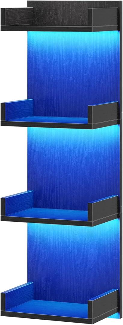 HOOBRO Floating Wall Shelves with LED Lights, Floating Shelf Wall Mounted for Storage, Vertical Display Stand, Modern Column Rack, for Bedroom, Livingroom, 4-Tier, 35.8 Inches, Black, BK41DBJ01
