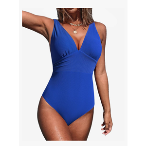 AI'MAGE Women Ribbed One Piece Swimsuit 2025 Swim Suits V Neck Bathing Suits High Cut Adjustable Strap Monokini Swimwear XL