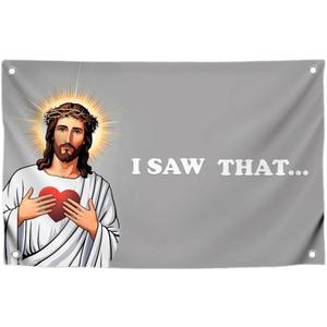 3x5 Ft Tapestry Christian Religious Polyester Flag "I Saw That" with Four Brass Grommets - Funny Jesus Tapestry Flag Wall Decor for Home - Tapestries Banners for College Dorm Room or Meme for Bedroom