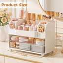 Makeup Organizer for Vanity with Drawers, Large Countertop Makeup Organizer - Skincare Storage, Brush Holder, Perfume & Cosmetics Display Case (White)