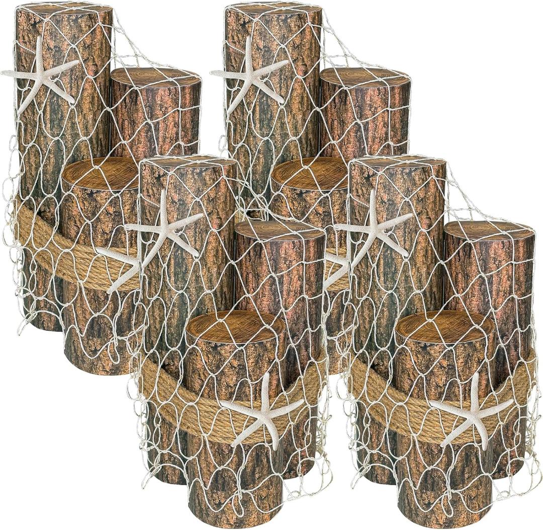 4 Sets Pirate Nautical Party Decoration Imitation Wooden Piling Nautical Driftwood Decor with Fishing Net Starfish Photo Props Party for Beach Birthday Pirate Nautical Party Home Outdoor Decor