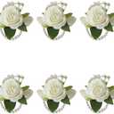 Meldel 4 Pcs Ivory White Rose Wrist Corsage for Wedding, Bride Bridesmaids Corsages, Pearls Bracelet Wrist Flower for Prom Homecoming Party, Wrist Corsage for Mother of Bride and Groom Wedding Decor