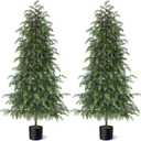 5FT Real Touch Cedar Topiary Trees for Front Porch Decor, Artificial Shrubs Faux Plants Potted UV Resistant Fake Greenery for Outdoor Indoor Door Garden Farmhouse Home Decoration (Set of 2)