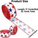 KINGLAKE 250th Anniversary Patriotic Wired Ribbon - 1-1/2 Inch x 22 Yards Red White and Blue Burlap Ribbon 4th of July Star Ribbons for Wreath Crafts Independence Day Memorial Day Veterans Day Decor