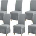 BIETYONE Dining Chair Covers,Dining Room Chair Covers Set of 4,Stretch Kitchen Chair Cover,Washable Dining Chair Cover,Parsons Chair Slipcovers Protective,for Home,Restaurant,Banquet(Pattern 30) (Skirt 6PCS, Smoky Gray)