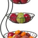 Spectrum Yumi 3 Tier Fruit Basket Server Kitchen Organizer for Fruit Produce Bread Snack & More, Heavy Duty Steel Three Wire Basket Fruit Stand for Kitchen Counter & Dining Table Storage Decor, Black