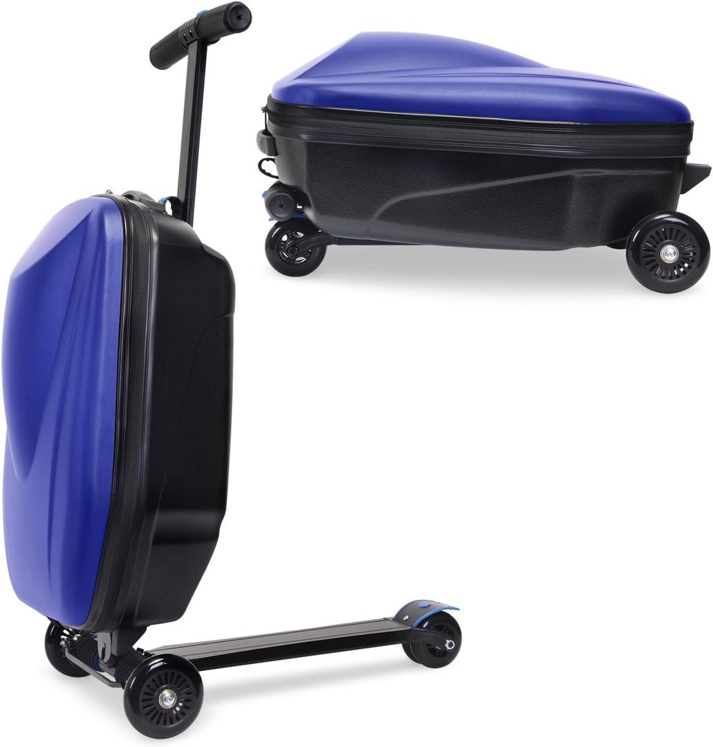 Ec HomeLife Scooter Luggage, 2- in- 1 Folding Carry On Hardshell Ride On Scooter 21", Blue