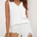 BLENCOT Casual Summer Tank Tops for Women Blouses Sleeveless Ruffled V Neck Loose Tshirts (White, L)