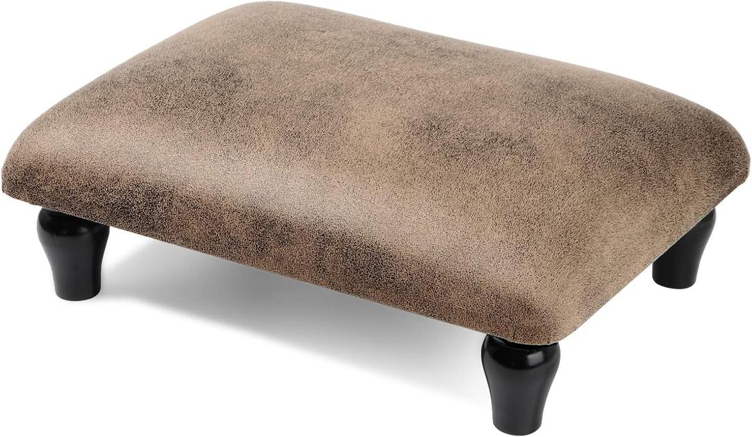 Small Foot Stool Ottoman with Stable Wood Legs Upholstered Footstool Padded Foot Rest Step Stool for High Beds Seat Chair Couch Sofa Patio Bedroom Living Room Office (5.9" H-Shallow Brown)