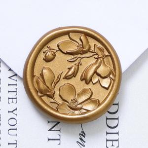 UNIQOOO Wax Seal Stickers - 3D Magnolia Wedding Invitation Envelope Botanical Seal Stickers, 100 Pcs Self-Adhesive Antique Gold Stickers, Perfect for Invitation, Christmas, Gift Wrapping, Party
