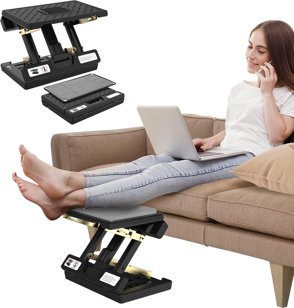 footrest for Under Desk at Work,Height Adjustable Footrest with Massage Roller and Soft Pad, Foldable Ergonomic Foot Rest for Car,Office,Home,Train,Travel,Gaming,Sturdy Metal Frame(Grey)