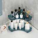 Corner Bathroom Counter Organizer Bathroom Countertop Shelf Makeup Organizer for Vanity Perfume Tray for Corner Storage (2 Tiers, Blue)