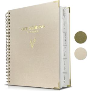 LADY&HOME Wedding Planner Book and Organizer, Linen Cover Wedding Planner Book, Bridal Planning Binder for Bride to be Gifts with Calendars, Checklist and Pockets (Apricot)