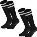 Youth Soccer Socks Kids Athletic Socks Striped Cushion Knee High Baseball Socks