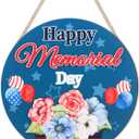 2 x LHIUEM Happy Memorial Day Door Sign 11.4x11.4“ Red Blue White America Patriotic Hanging Plaque Rustic America Independence Day Wooden Sign for Porch Home Outdoor Indoor Decoration