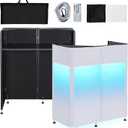 Kokorona Portable DJ Booth 20"x42.5"x45.3" with Dual Top Corners, DJ Facade Booth with Cable Hole, DJ Table Stand with Light Strip and Remote Control, Metal Frame + Black & White Scrims + Carry Bag, Double Layer - 43"L x 20"W