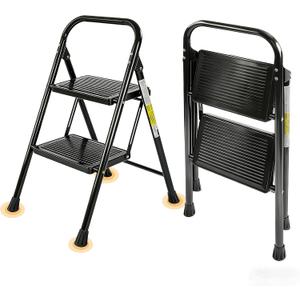 Valeo 2 Step Ladder, Step Stool with Wide Anti-Slip Pedal, 330 lbs Capacity,Step Ladder Folding Step Stool for Adults, Lightweight Steel Portable ladders for Home Kitchen & Office,Black