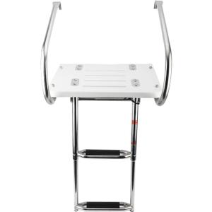 NovelBee 2 Step Universal Inboard Swim Fiberglass Platform Fold Down Ladder with Extra Wide Step and Two Handrails,Under Slide Mount Telescopic Boat Ladder with Mounting Hardware