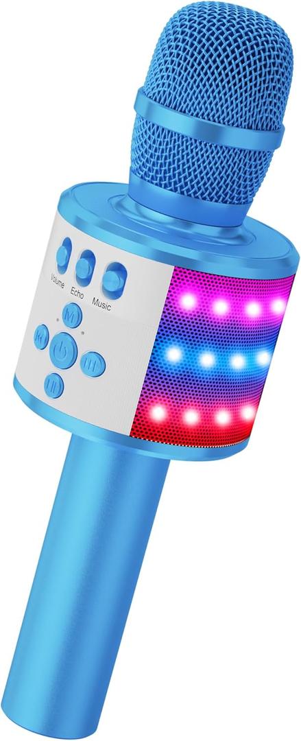 BONAOK Karaoke Microphone for Kids & Adults - Bluetooth Microphones Singing Mic with Disco Lights, Echo Effect, Built-in Speaker Portable Karaoke Player for Party Travel Gifts Q78(Blue)