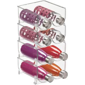 mDesign Plastic Stackable 2 Bottle Storage Holder Rack Organizer for Home, Kitchen Countertop, Cabinet, and Pantry - Holds Water Bottles, Perfect for Tumbler Cup - 4 Pack - Clear