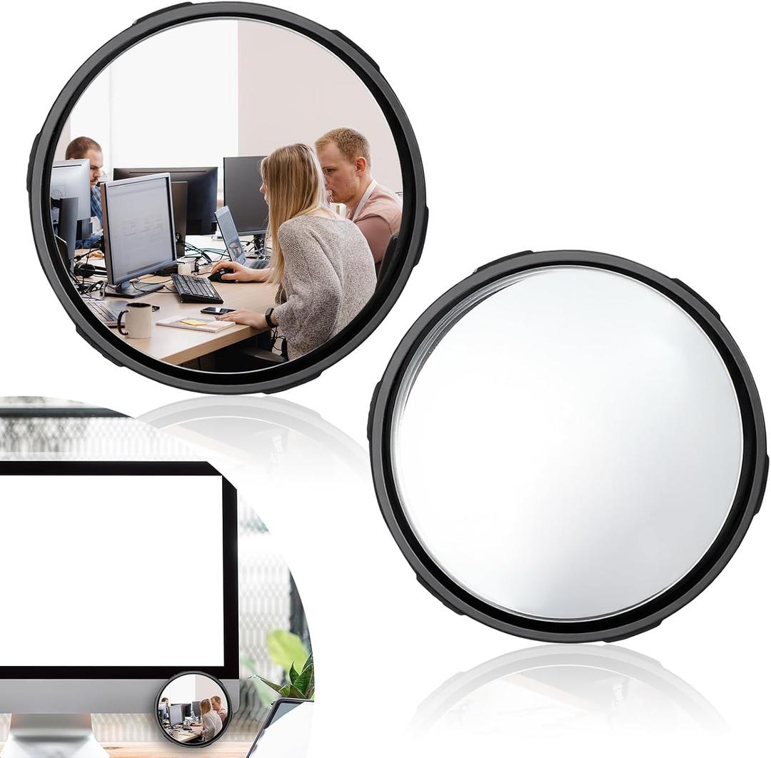 Lusofie 2 Pcs Cubicle Mirror with Supcup, Adjustable Cubicle Mirror to See Behind You, 2.24 Inch Office Desk Mirrors for PC Monitors, Cubicles Walls, Personal Security and Privacy(Black)