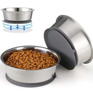 Nicelock Stainless Steel Dog Bowl | Set of 2, Metal Dog Bowls with Suction Base, Rubber Bottom & Premium Material & Easy Clean (Gray-2 Pack)
