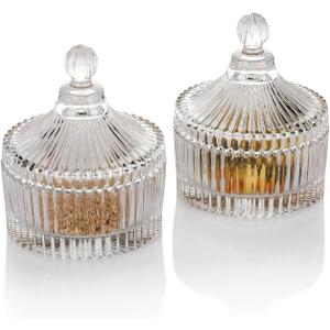 EREST GLOBAL Clear Blown Crystal Candy Jar with Lid, Candy Dish Set of 2, Clear Glass Pharmacist, Wedding Buffet Jar Container (3.7"x 4.4")