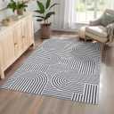 Washable Rug 4x6 Area Rugs for Living Room, Abstract Rug for Bedroom, Soft Rainbow Non Slip Throw Rugs with Rubber Back, Low Pile Stain Resistant Boho Geometric Carpet for Dining Room, Ash