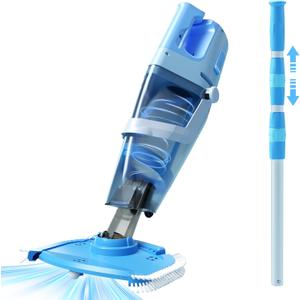 Cordless Pool Vacuum, 1950 GPH Powerful Suction, Handheld Pool Cleaner with Telescopic Pole, 60 Min Runtime, 2L Large Capacity, Rechargeable for Above Ground & Inground Pools, Spas & Hot Tubs