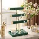 bussdis 3 Tier Bracelet Holder Display  Detachable T Bar Dark Green Velvet Bracelet Holder, Jewelry Holder Organizer for Bracelet, Necklace, Earrings, Rings