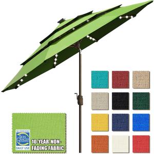 EliteShade USA 10-Year-Non-Fading 9ft 3-Tier Market Patio Umbrella, Commercial Table Umbrella with 80 Solar LED Lights, Crank Open, Windproof & UPF 50+ UV Protection for Garden, Deck, Pool, Backyard, Macaw Green