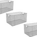 YBM Home Kitchen Pantry Organizer Wire Basket for Shelves, Cabinets, Pantry, Countertop, Mesh Open Storage Bin Metal Basket for Organizing Food Supplies 13.3x8.5x6.5, Pack of 3, Silver