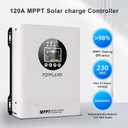 POWLAND 120A MPPT Solar Charge Controlle 12V/24V/36V/48V/60V/72V/84V/96V Auto,Max Input 230V Solar Charger, LCD Display Intelligent Regulator for AGM, Gel, Lithium ect
